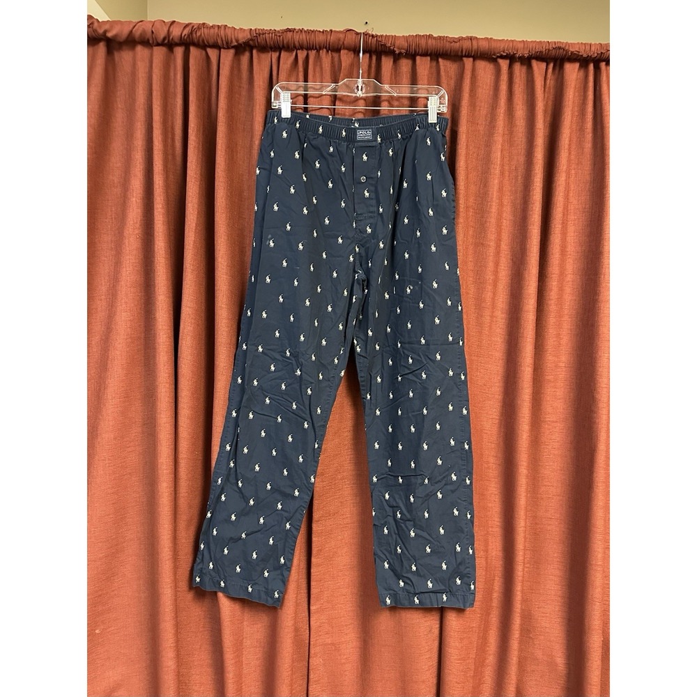 POLO RALPH LAUREN Sleepwear Navy Pajama Pants Men's Small Cream Pony All Over